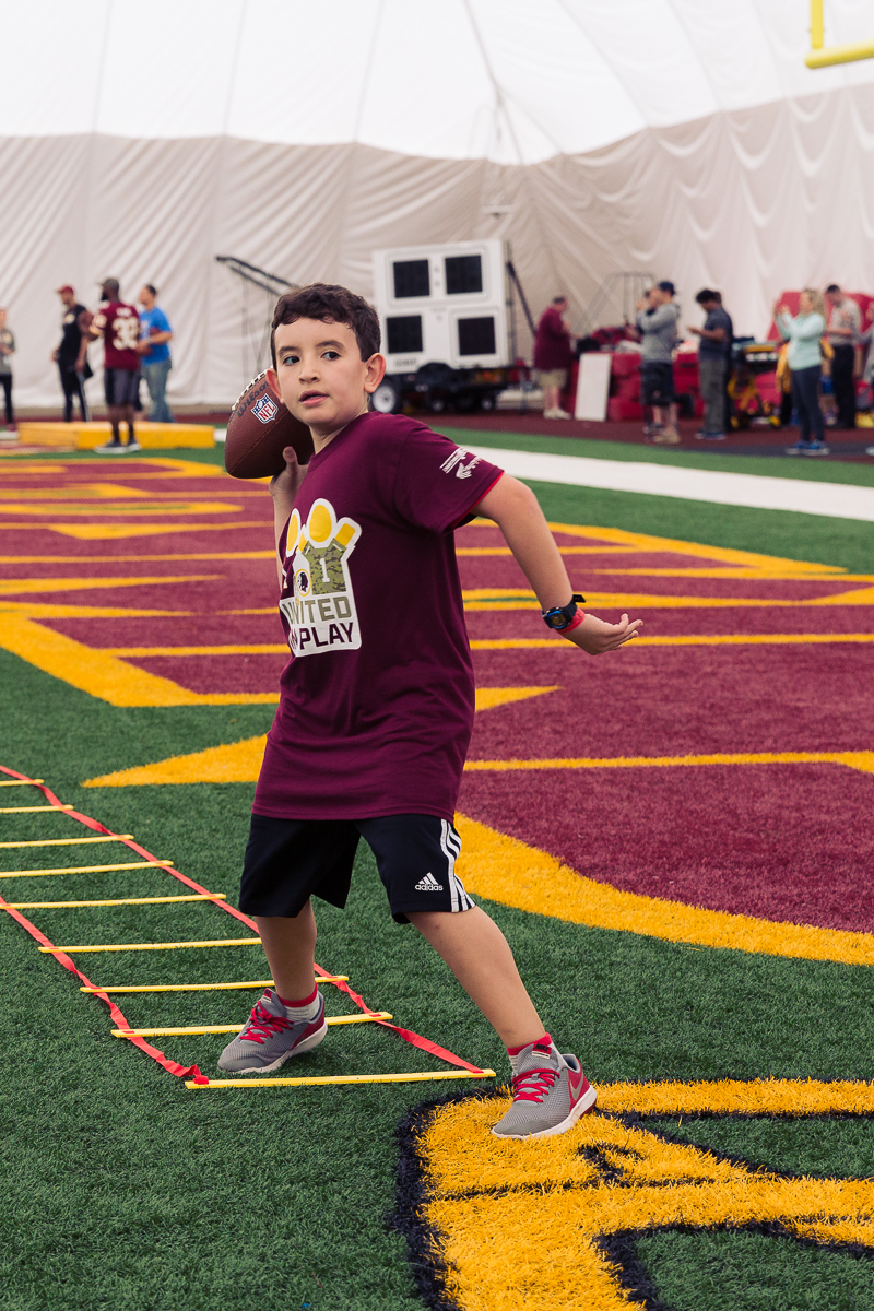 Military children participate in team-building activities for Army Forces Day on Saturday, June 19, 2018, at Redskins Park in Loudoun County, Va. (James Williams/Military Times)
