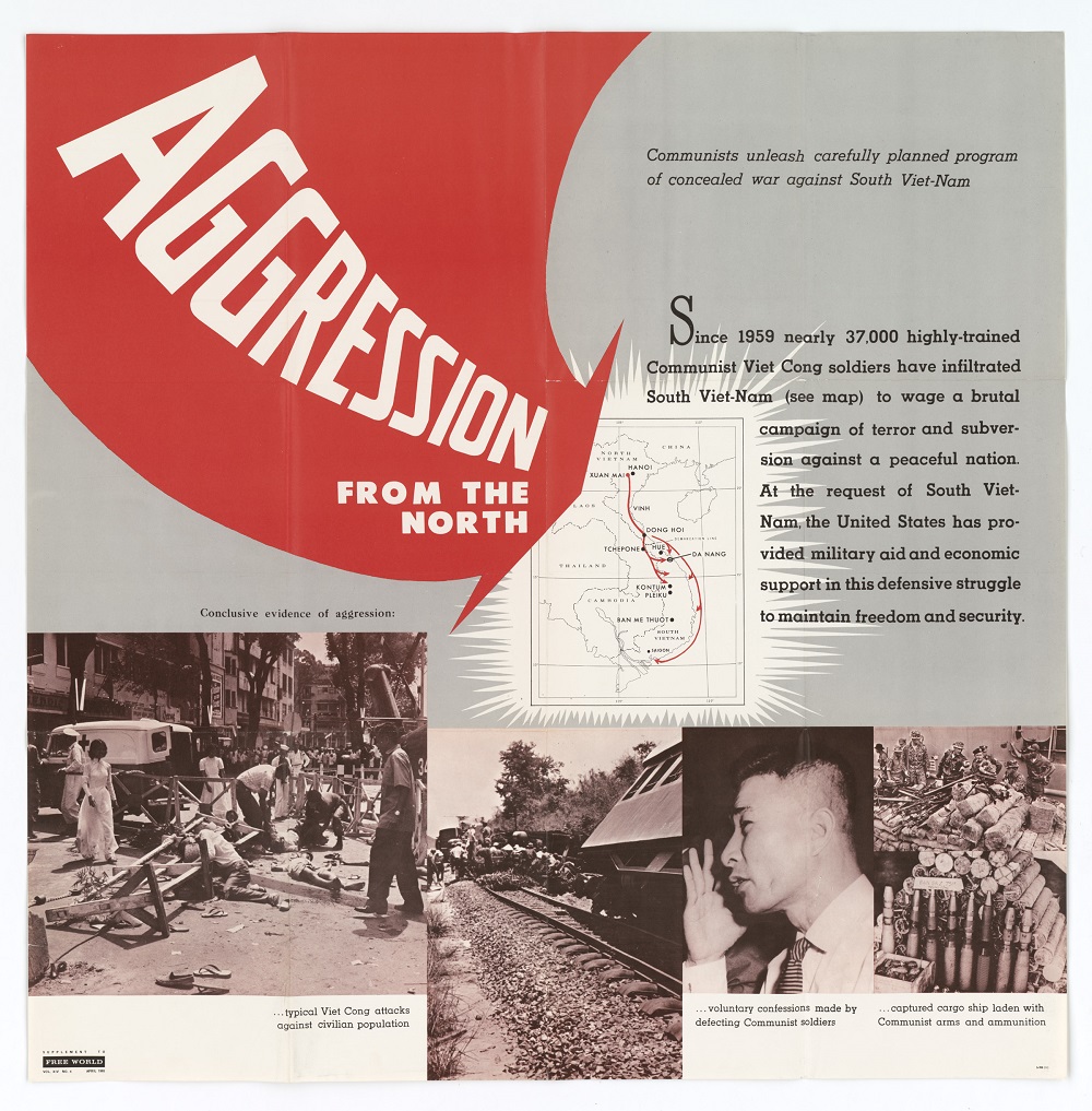 A 1965 policy paper titled “Aggression from the North” described the justification for America’s intervention in Vietnam. It portrayed the war as an invasion by the North Vietnamese with Moscow pulling the strings. Critics insisted it was a civil war instigated by independent actors in the south. (National Archives/U.S. Information Agency)