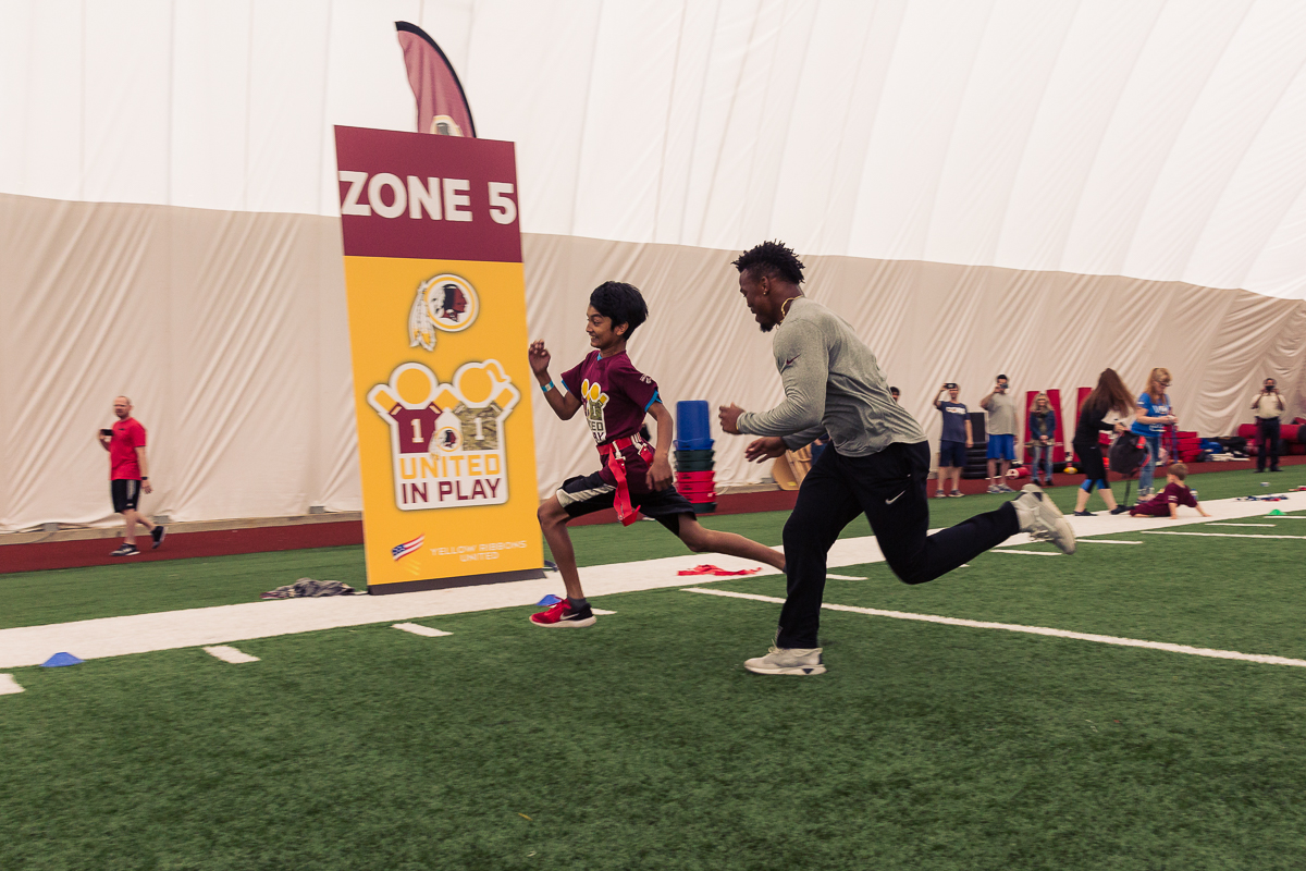 Military children participate in team-building activities for Army Forces Day on Saturday, June 19, 2018, at Redskins Park in Loudoun County, Va. (James Williams/Military Times)