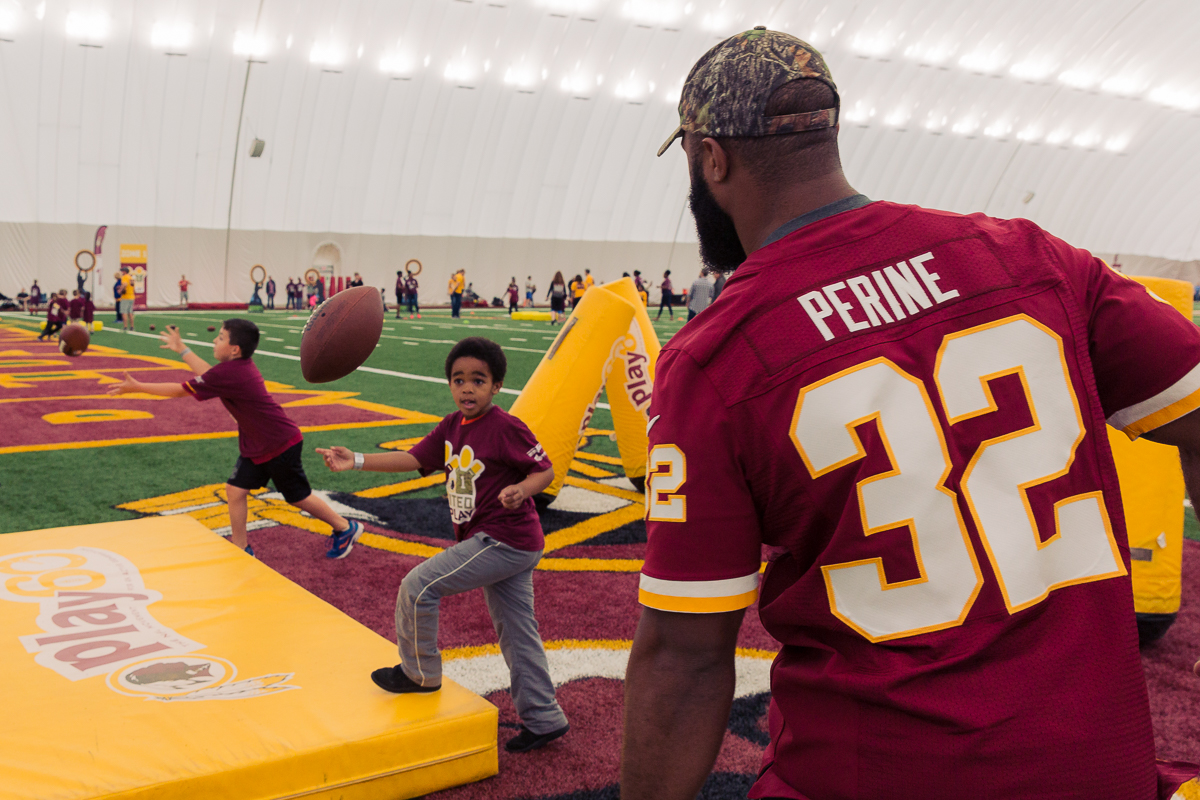 Military children participate in team-building activities for Army Forces Day on Saturday, June 19, 2018, at Redskins Park in Loudoun County, Va. (James Williams/Military Times)