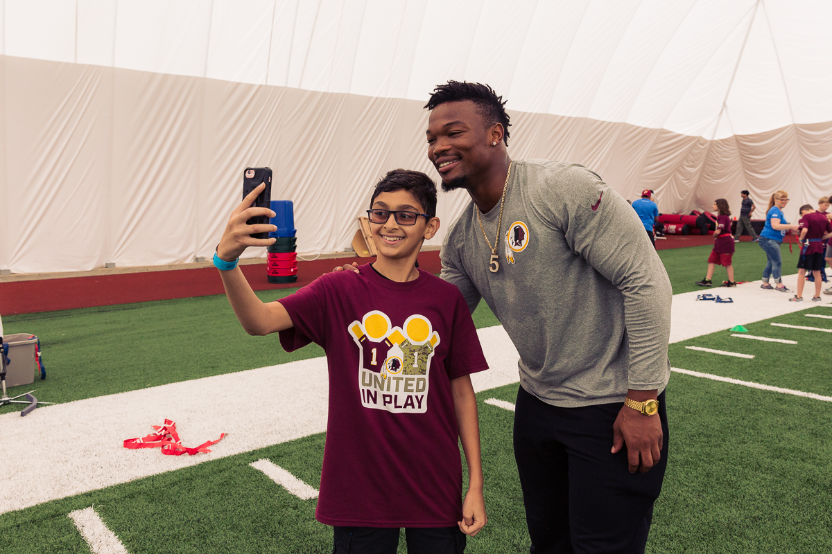 Military children participate in team-building activities for Army Forces Day on Saturday, June 19, 2018, at Redskins Park in Loudoun County, Va. (James Williams/Military Times)