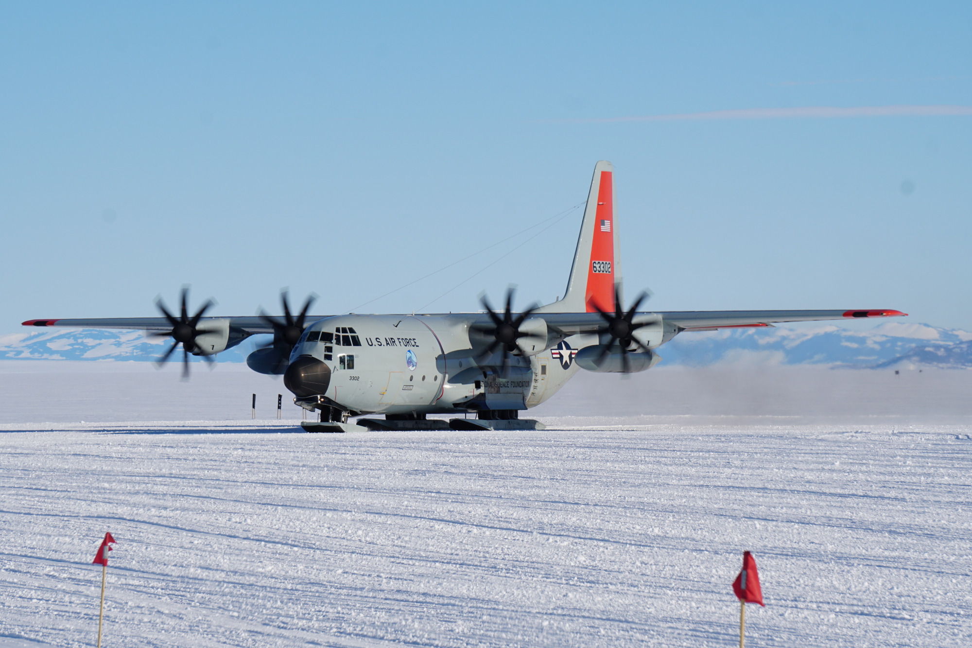 A LC-130 from the 109th Airlift Wing, New York Air National Guard, makes it's first landing at Williams Field Antarctica, kicking off the 2019-2020 season in November 2019 at McMurdo Station. (Garrison Hornick/Air National Guard)