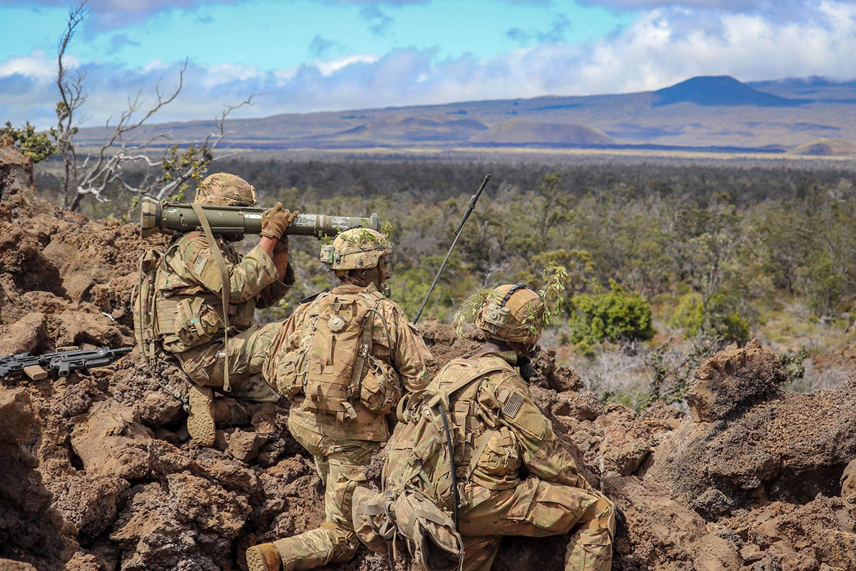 Soldiers conduct platoon live-fire training April 3, 2019, at the Pohakuloa Training Area, Hawaii. (Spc. Geoff Cooper/Army)