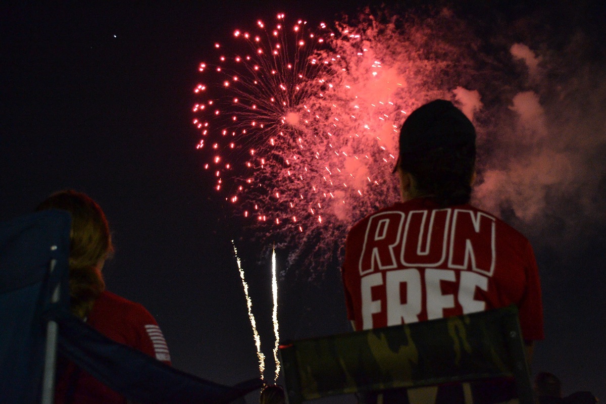 Lt. Lauren McKinley, a reservist with the US Navy (right) and Capt. Carrie Lauderdale (left) enjoy a dazzling fireworks display at Norfolk's Town Point Park. The fireworks display was part of the City of Norfolk's 36th Annual Great American Picnic at Town Point Park, which honors the country's 242nd Birthday. (U.S. Navy/Civilian Public Affairs Officer Max Lonzanida)