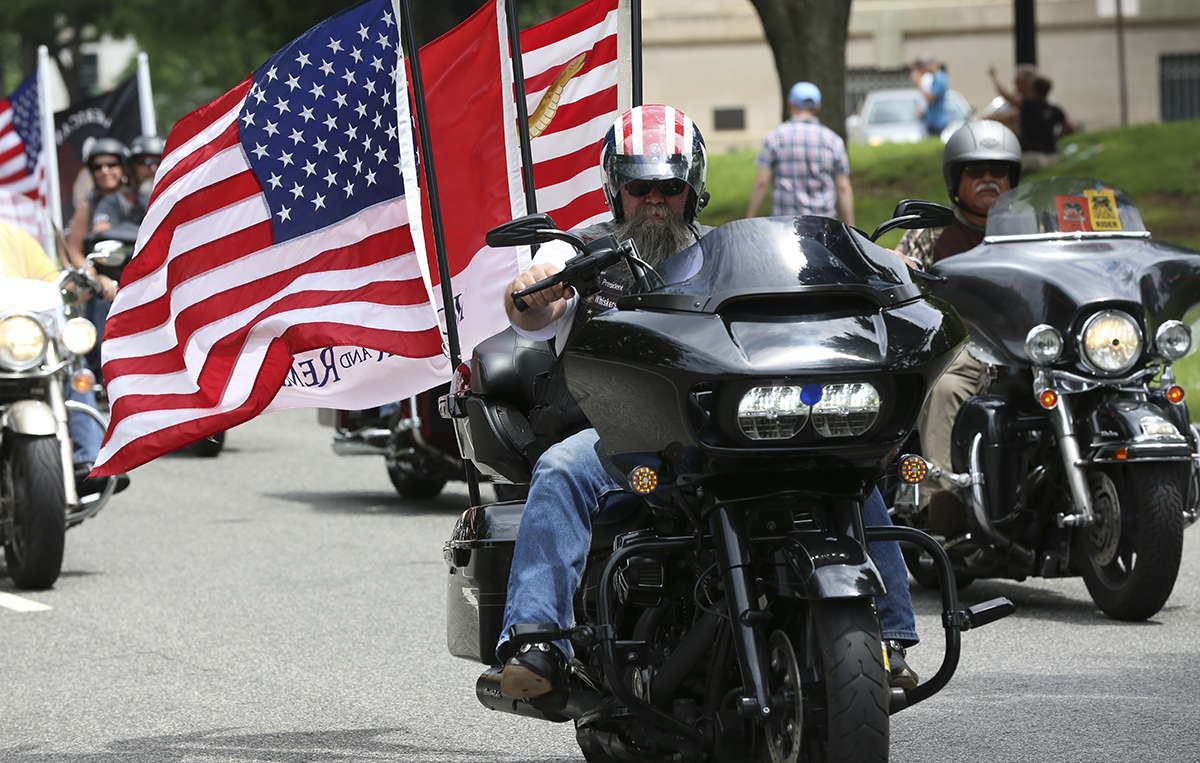 Riders in the Rolling Thunder Memorial Day motorcycle procession ride through the capital in Washington, D.C. on Sunday, May 27, as part of the annual remembrance festivities in the city. (Ben Murray / Military Times)