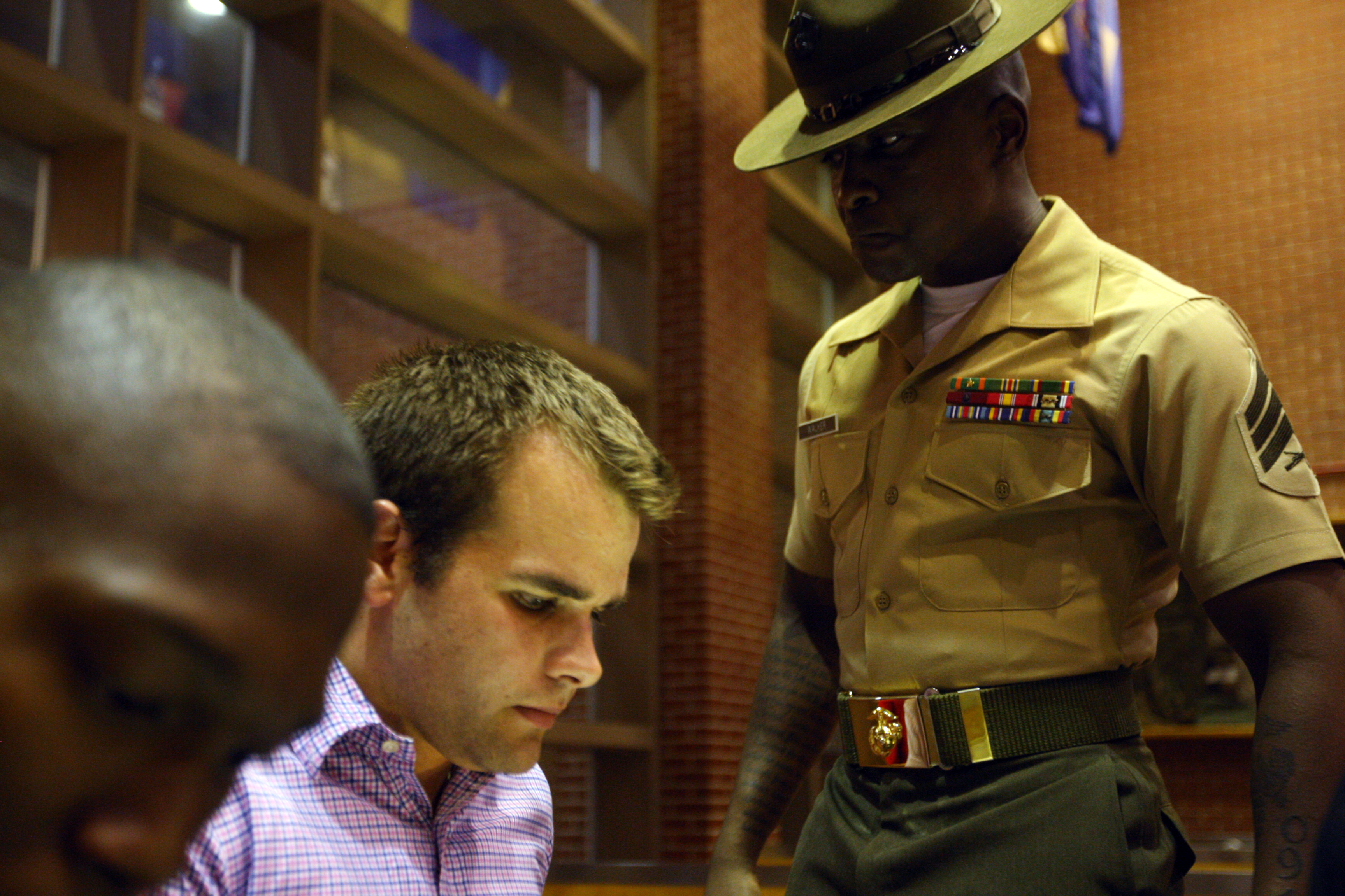 Marine drill instructors hide at boot camp