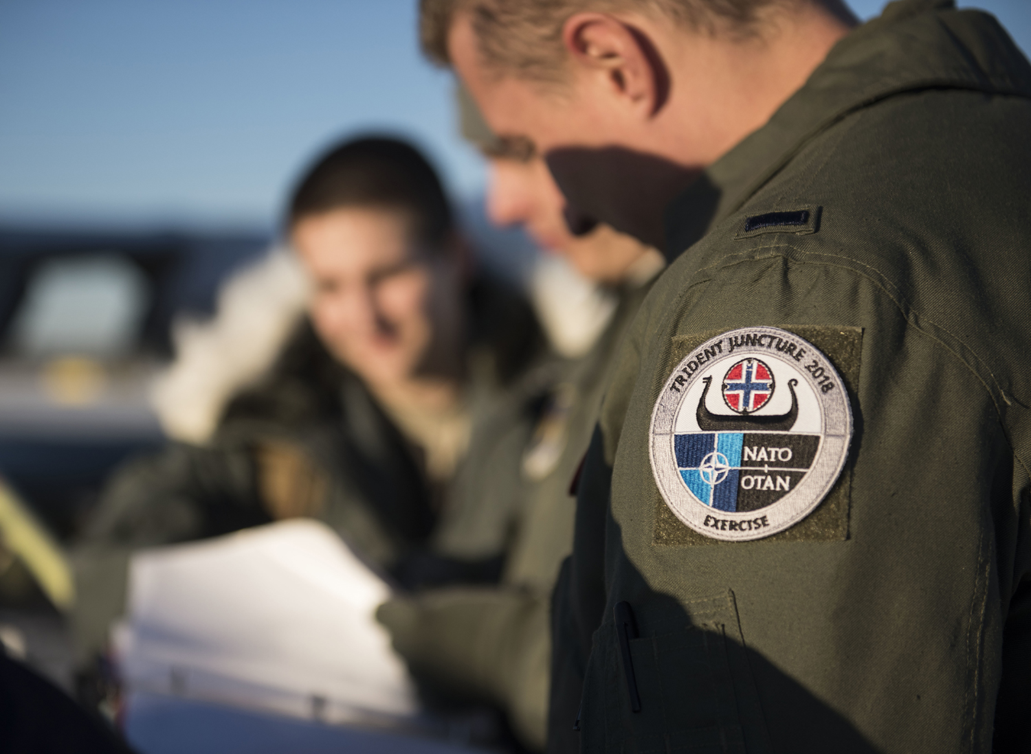 U.S. Air Force KC-135 Stratotanker aircrew conduct a preflight brief before takeoff during Exercise Trident Juncture 18 from Rovaniemi, Finland, Oct. 29, 2018. Exercise Trident Juncture is the largest NATO exercise since 2002, including 31 countries and more than 50,000 military members. (Senior Airman Luke Milano/Air Force)